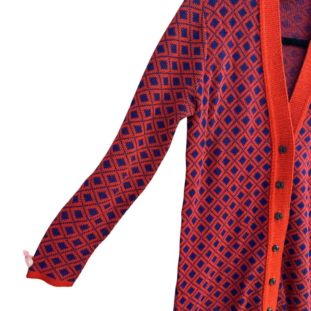 Beeline Vintage 60s 70s Mod Geometric Diamond Knit Cardigan Sweater M Rockabilly